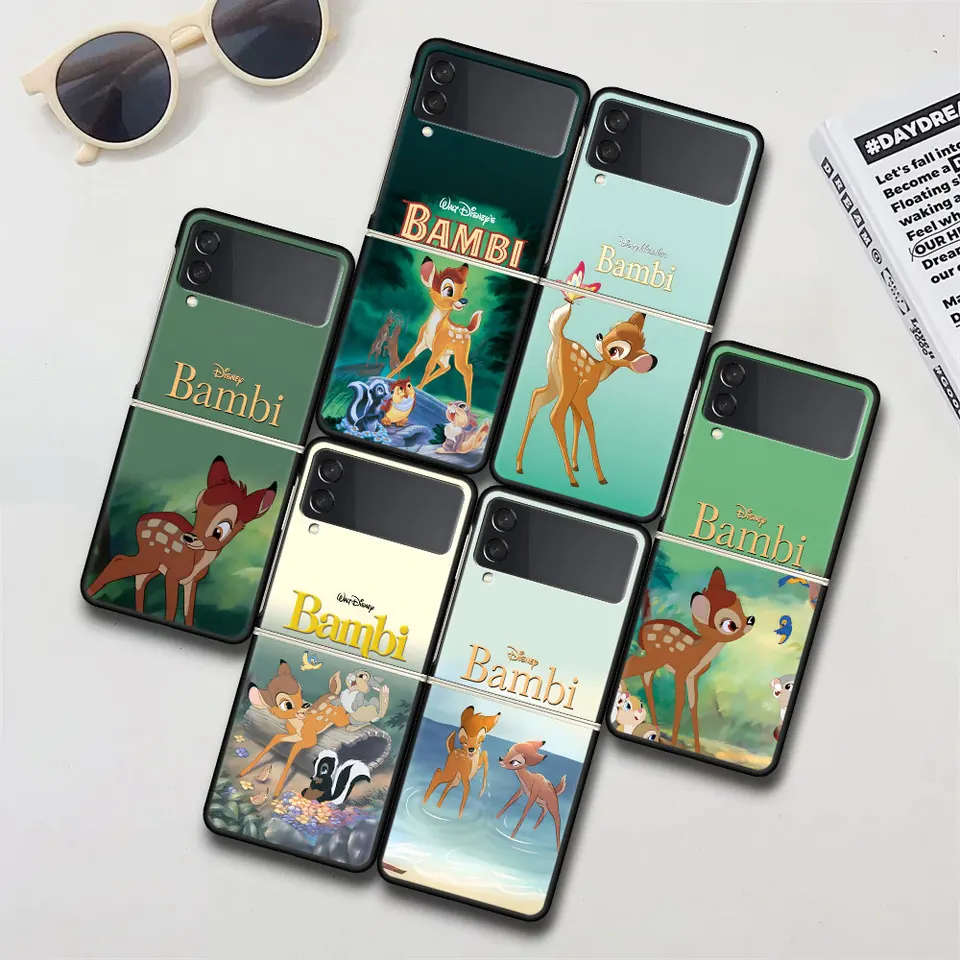 Bambi Disney Deer Case pre Samsung Galaxy Z Flip 4 3 5G Tvrdý čierny kryt telefónu Zflip4 Zflip3 PC Skladacie puzdrá flip4 flip3 coque