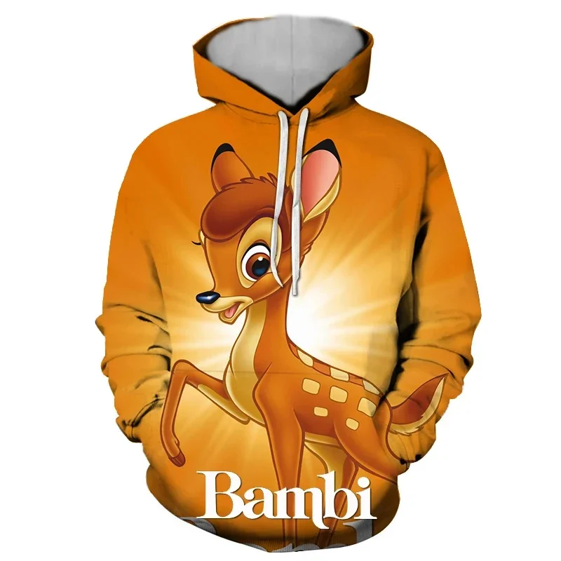Bambi Pánske mikiny Miniso Boys and Girls Hoodie 3D tlač karikatúry pretiahnuté pretiahnuté mužské mikiny móda nové pánske oblečenie