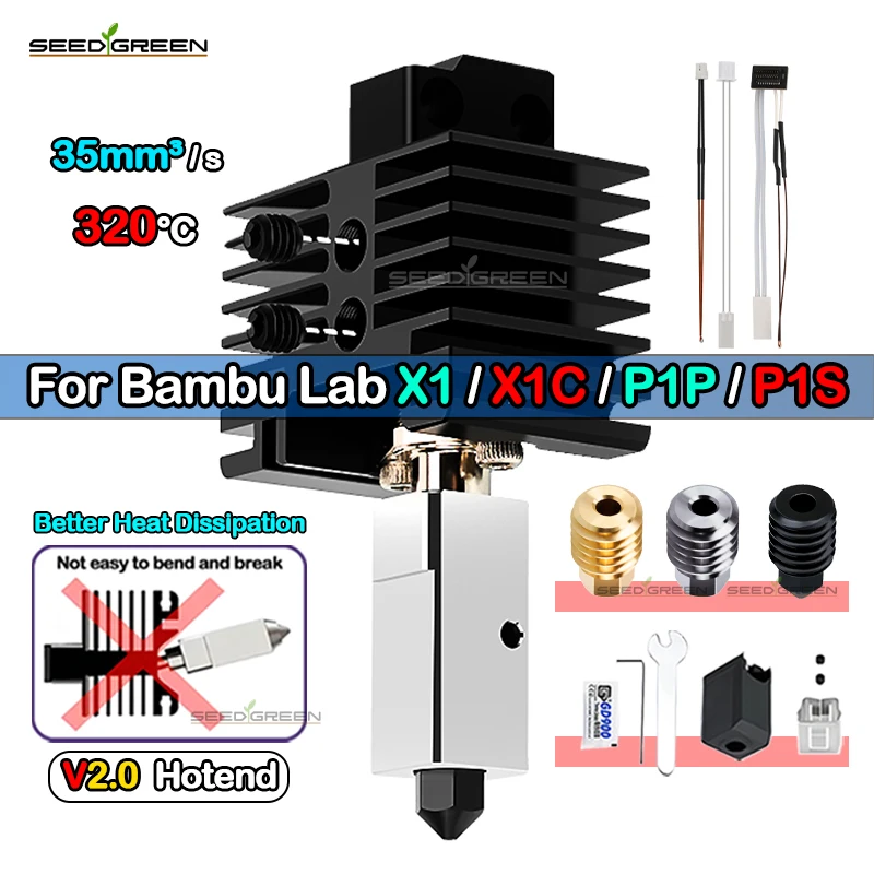 Bambus x1 x1c x1e P1p P1S termistor bambu laboratórium hotend nová aktualizácia TZ 2.0 Verzia Bi Metal Fit Brass Copper Vytvrdené dýzy