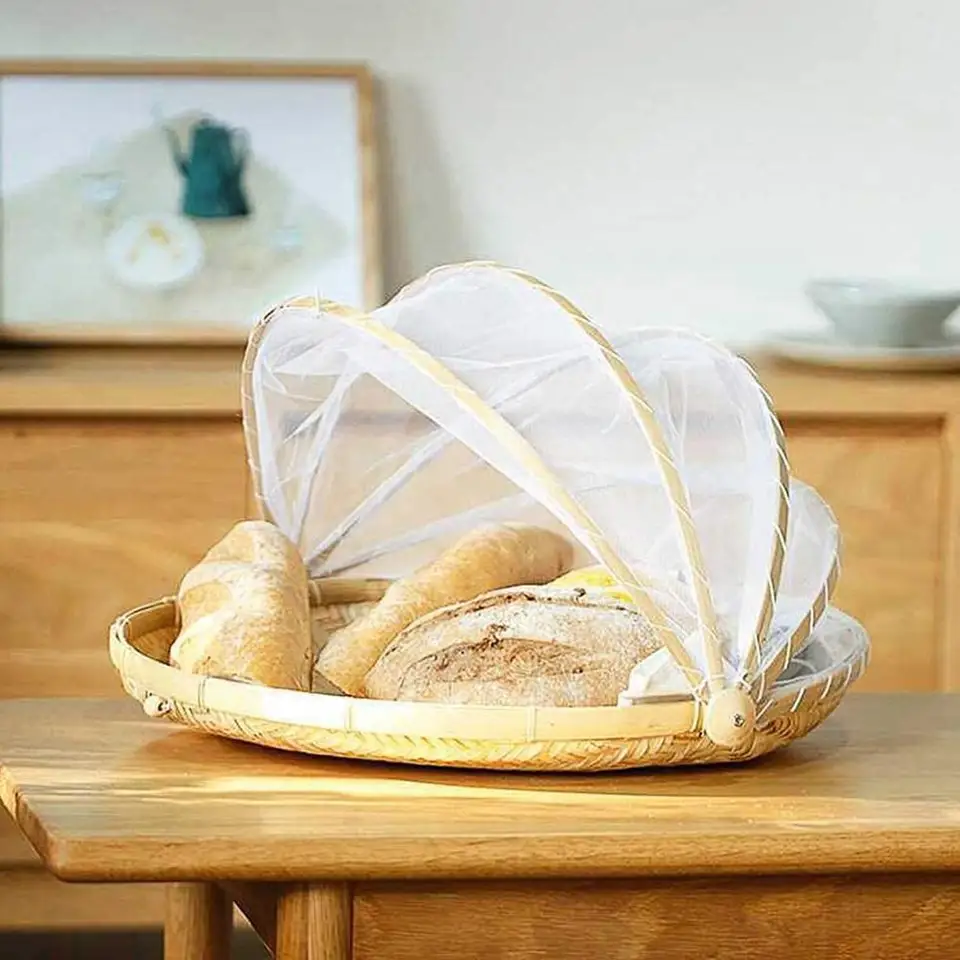 Bambusové piknikové jedlo podávanie kôš proti muškám s hmyzom siete Cover ovocný podnos na prachový kôš s čistým jedlom Cocina Cocina