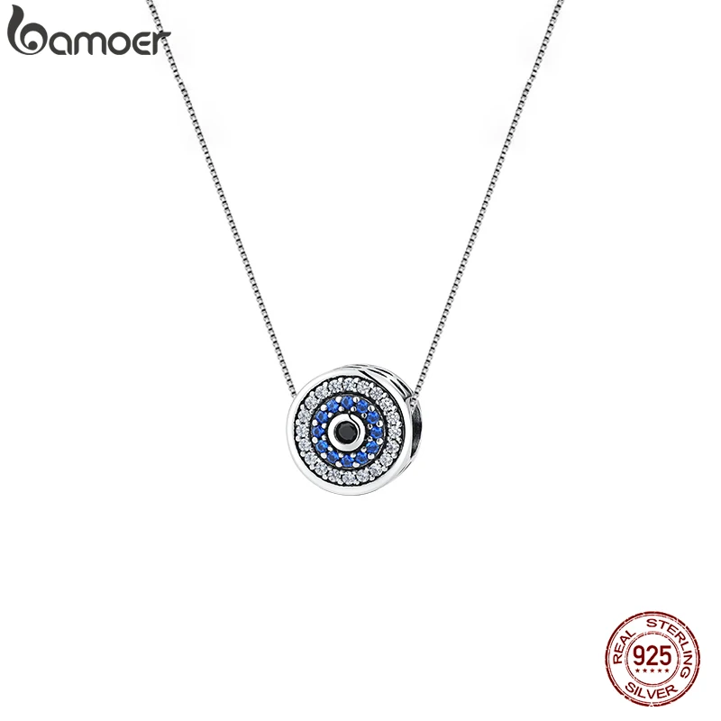 Bamoer 100% 925 Sterling Silver Silver Blue Crystal Evil Eye Náhrdelník Lucky Eye Neck Retiad pre ženy