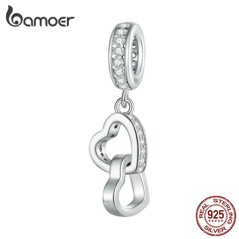 Bamoer 925 Sterling Silver Double Hearts Interck Pendant Charms Infinite Love Hanging Bead For Women Nurylas a náramok DIY