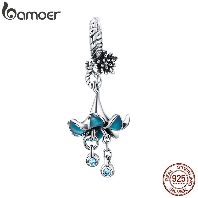 Bamoer Authentic 925 Sterling Silver Blue Smlene Flower Pendant Kúzla Fit Strieborné náramky a náramky 925 Strieborné šperky BSC034