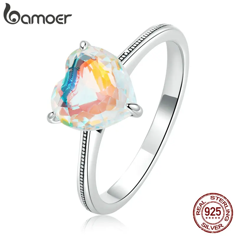Bamoer originálny 925 Sterling strieborný šumivý srdcový prsteň pre ženy večnosť skupina jednoduchý strieborný prsteň jemné šperky darček