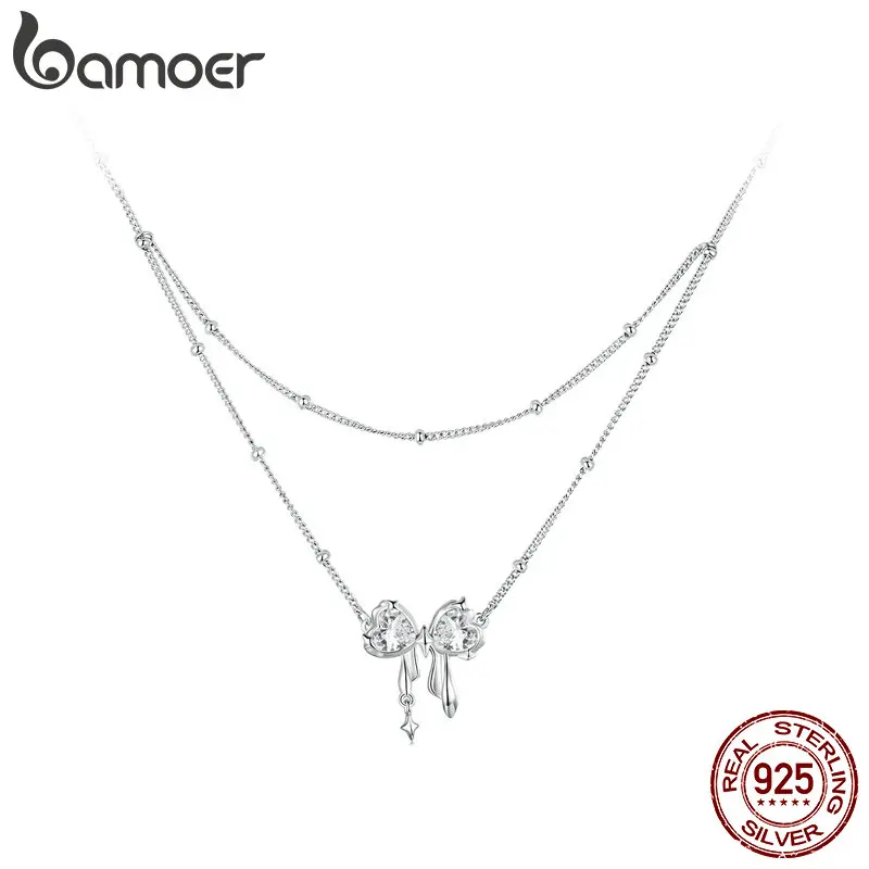 Bamoer oslnivý luk náhrdelník pre ženy dievča, 925 Sterling Silver Bowknot Choker náhrdelník