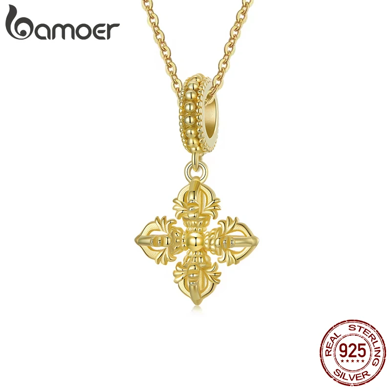 Bamoer Solid 925 Sterling Silver Silver Golden Vajra Charm Pendant Fit Fit Original Bracelet a náhrdelník šperky DIY Bamoer Faith Charm