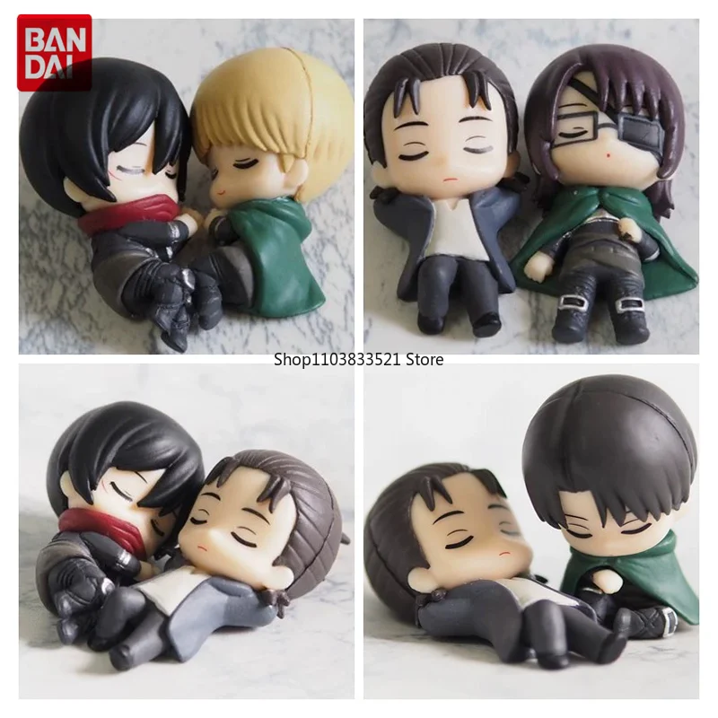 Bandai Original Attack On Titan Gashapon Nemurasetai Sleep Series LEVI ACKERMAN Eren Kruger Anime Action Figures Model detský darček