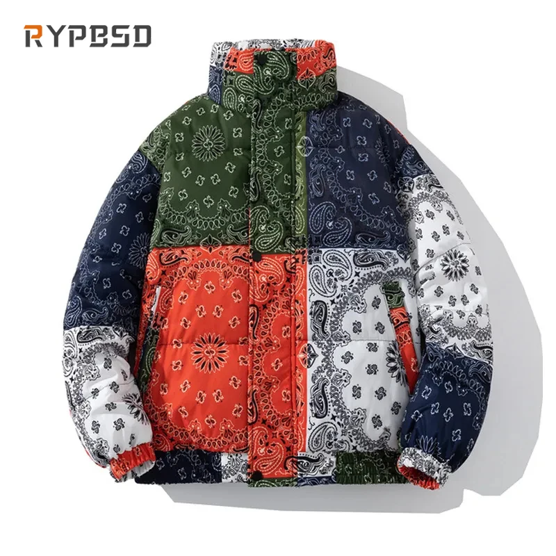 Bandana Winter Puffer Bunda Men Luxusná značka Príležitostná kórejská paisleyová tlač uvoľnená teplá harajuku veterná voda Parka Dámske bublinky Coats