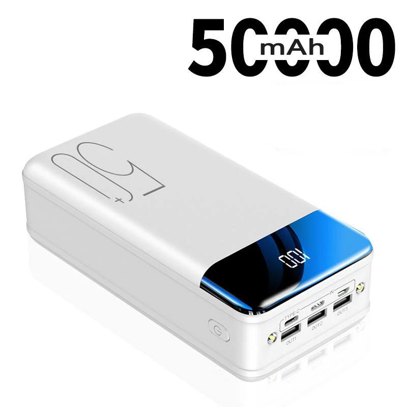Banka s rýchlym nabíjaním pre iPhone Xiaomi Huawei 3 USB Typ C Prenosná nabíjačka Mobilný externý batériový balíček Powerbank 50000 mAh