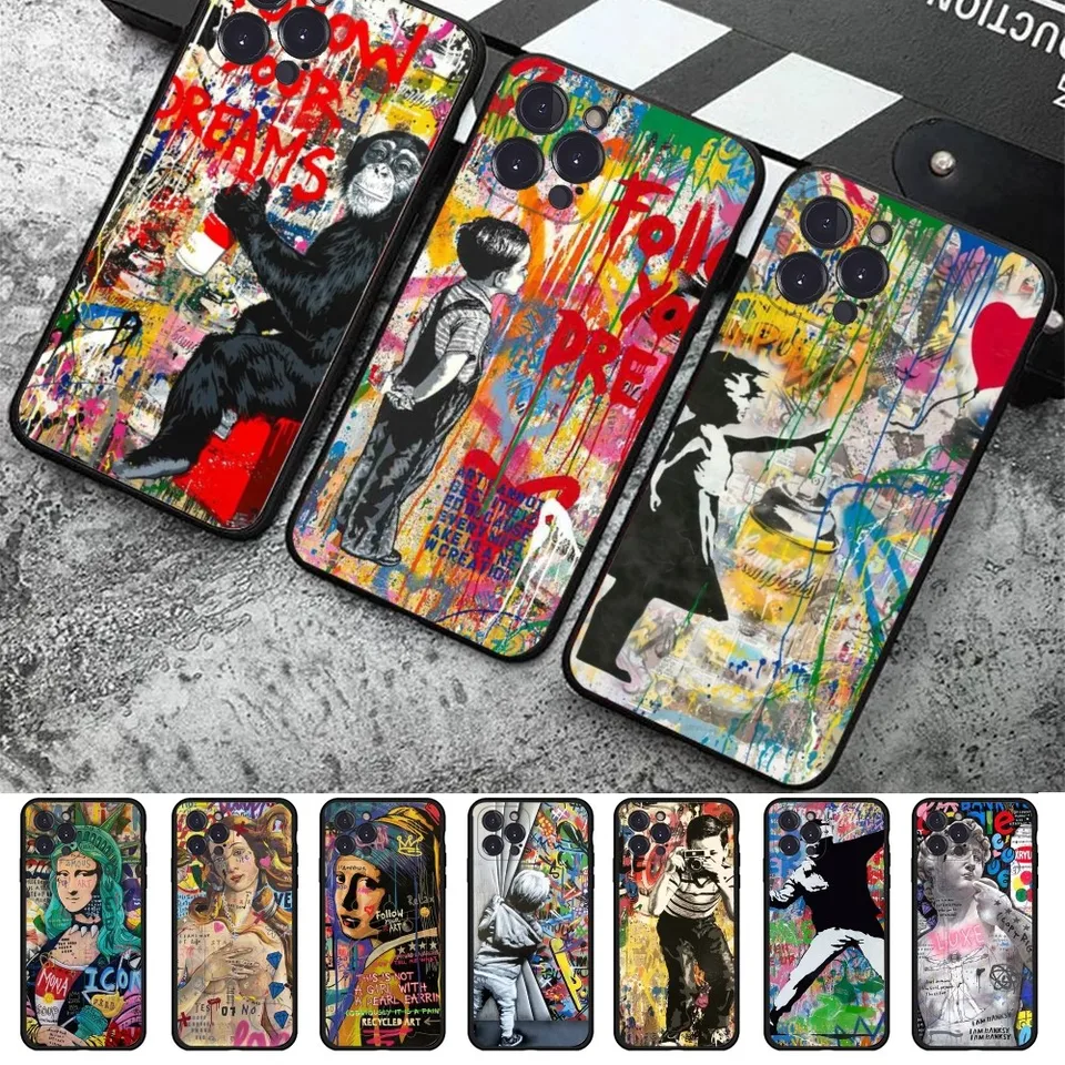 Banksy Graffiti Art Abstrakt telefónu pre iPhone 15 6 7 8 plus 11 12 13 14 Pro SE 2020 Max Mini XS XR XR Back Funda Cover