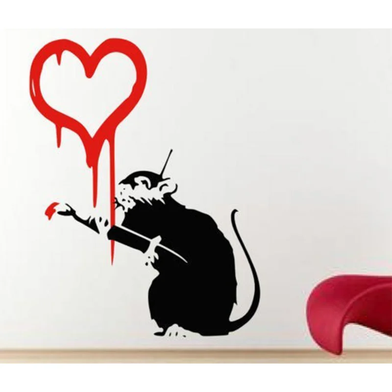 Banksy Graffiti Love Rat Wall Decal - nástenné nálepky Domáce dekorácie - Banky Mouse Graffiti Wall Art Decoration