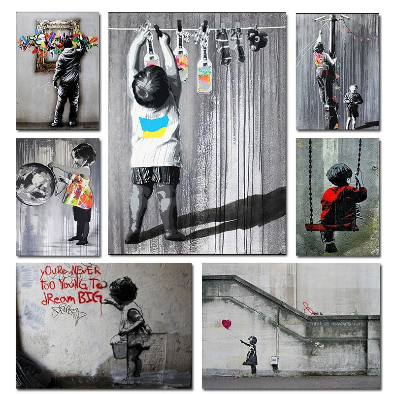 Banksy graffiti umelecké plátno maľba ulica Pop Wall Art Plagáty a výtlačky nástenná maľba