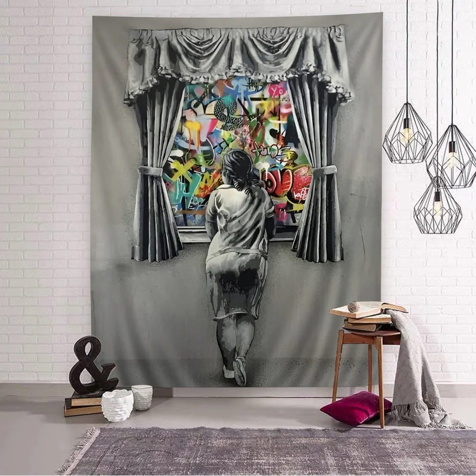 Banksy graffiti umenia tlačené veľké steny gobeléry lacné hippie stena závesné české steny tapisérií mandala ins domáci dekor