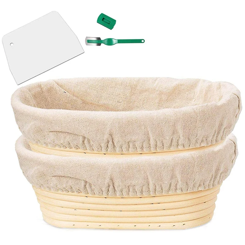 Banneton Proofing Basket Set - Artisan Sourdough Bread Bakery Basket, Škrabka na cesto/rezačka a brotform