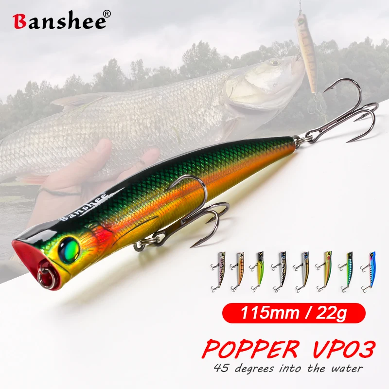Banshee Light Reflex Topwater Popper pre rybolov Pike Lure Wobbler plávajúce umelé návnady Hard Gt perch morské tuniak 115 mm 22 g