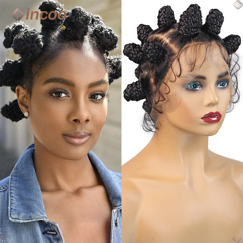 Bantu uzly plné čipky syntetické spletené parochne pre čierne ženy Krátke parochňové boxy vrkočky Vlasy Braid Braid African Lace Lace Braid Braid Pity