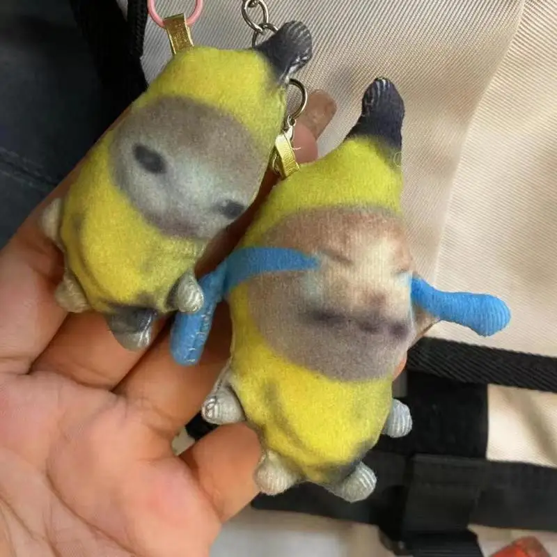 Banán plač mačka Happy Banana Cat Cry meme plyšový hračku banán mačka zvuk prívesok keyring cry banán mačka mačka kľúče hračky pre bábiky