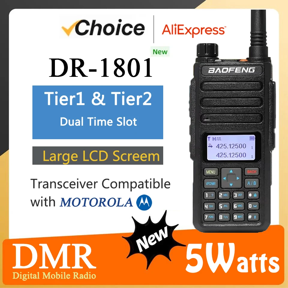 Baofeng DR-1801 Walkie Talkie DMR Radio Dual Band Dual Time Slot Digital Ham Radio Rádio Veľká obrazovka Tier I & II Prenosná obojsmerná rádio