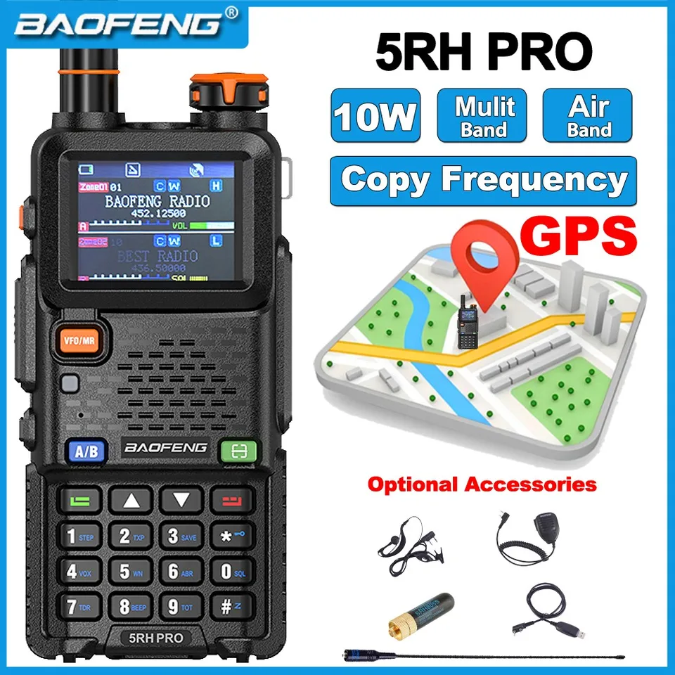 Baofeng GPS Walkie Talkie 5RH PRO 10W Prenosný viacerý pás Am bezdrôtová kópia Frekvencia 640-