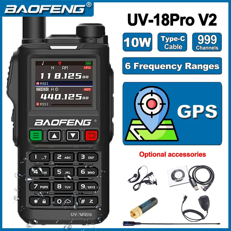 Baofeng GPS Walkie-Talkie UV-18PRO V2 Multi-Band AM FM High-Power Wireless Frekvencia NOAA 999 CHLADOVANÝ DOBROVAŤ UV-17 Max. Maximálne rádiá