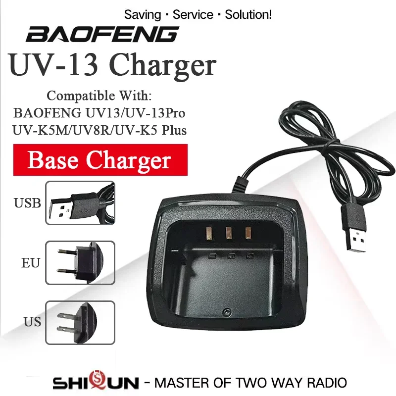 Baofeng UV-13 Walkie Talkie Charger USB/EU/US zástrčka pre UV13 PRO UV-K5M UV-K5 Plus UV8R Battery Charger Station Radio Accessories