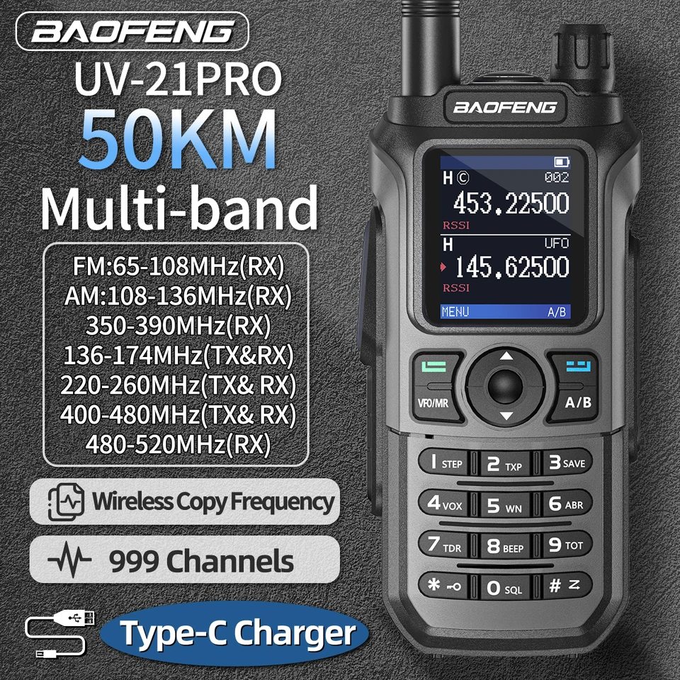 Baofeng UV 21 Pro Wireless Copy Frekvencia Walkie Talkie Long Range Witerproof baterky typu C nabíjačka Ham Radio UV-5R BF-888S