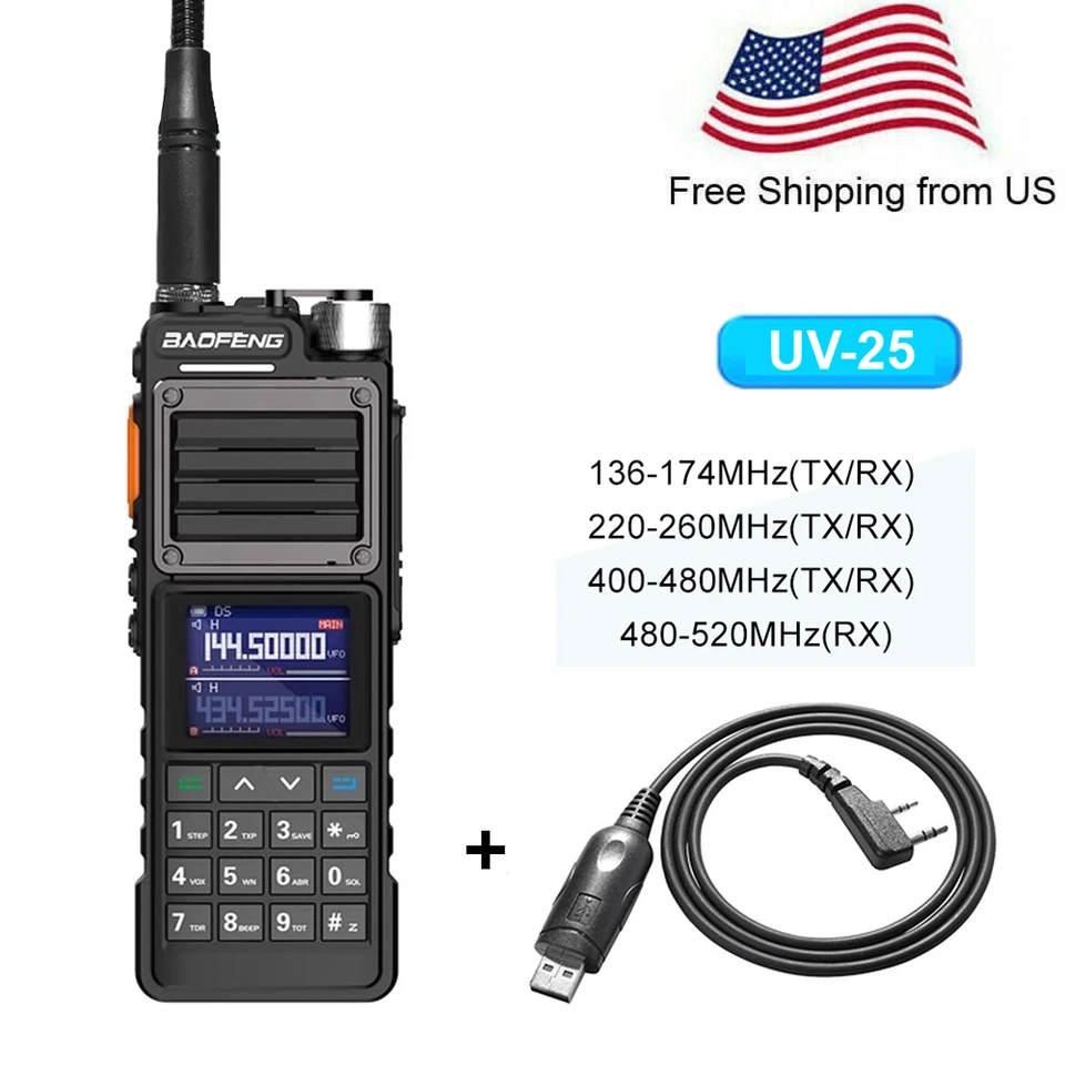 Baofeng UV-25 10W Walkie Talkie Long Range Driada Frekvencia Kópia Tri Band NOAA TYP-C Nabíjanie FM Amatérske rádiá na poľovníctvo