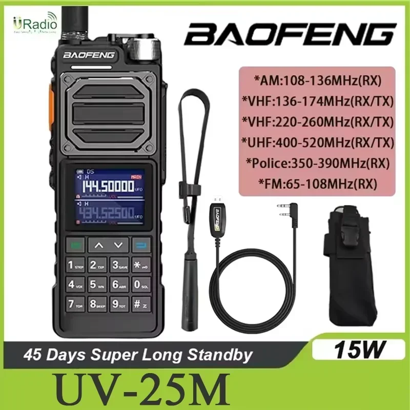 Baofeng UV-25M taktický walkie talkie High Power 50 km 136-520MHz 999ch USB C Charger noaa vox obojsmerné rádios šesť pásov BF-X5 PRO