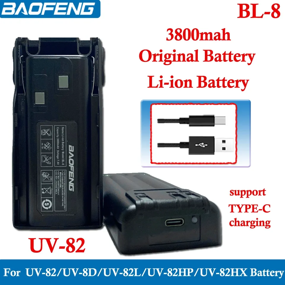 Baofeng Walkie Talkie UV-82 batéria C-Type Li Ion Battery Nabíjateľná UV82Plus UV-8D UV-82WX UV-89 UV82 BL-8 príslušenstvo