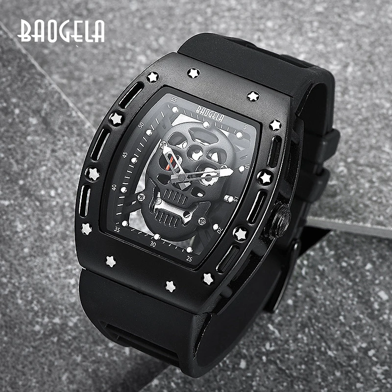 Baogela nový príchod v štýle Pirát lebka kremeň Muži hodinky Milikol silikónové značky Pánske športové hodinky Witerproof Relogio Masculino