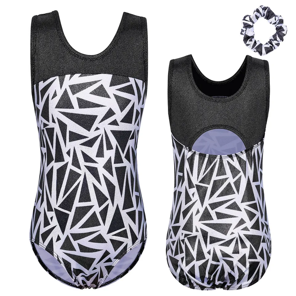 Baohulu baletný trikot pre dievčatá pruhy gymnastika outfit s vlasovými rukávmi bez rukávov Dance kostým balerína pracitné oblečenie
