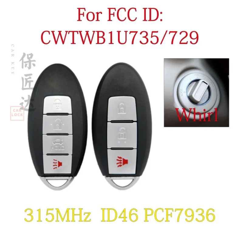 Baojiangdd Smart Remote Car Key pre Nissan NV200 Tida Sylphy Qashqai Teana XTrail Cube Juke XTERRA 315MHZ CWTWBU729 alebo CWTWBU735