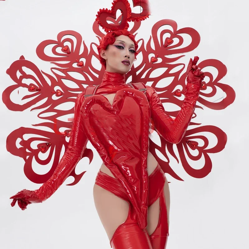 Bar Nightclub DJ DS Gogo Dancer Wear Drag Quars Costys Women Red Sets Rave Outfit Sexy Party Dance Clothing