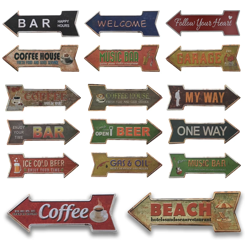 Bar reštaurácia Exit cínový znak nepravidelná šípka kovová doska na stenu dekorácie garážový bar v reštaurácii Pin Up Plate Sign 16x45 cm