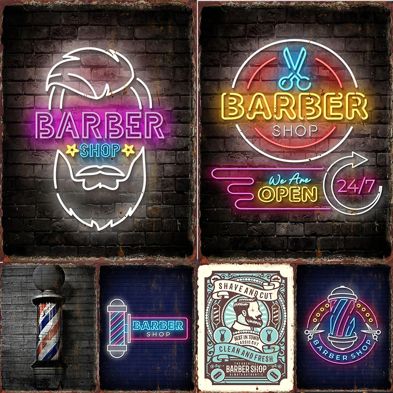 Barbershop plagát holičstvo holenie brady kovová plechová značka otáčajúca farebný svetlo vzor železná umelecká doska Barberies nástenné dekorácie