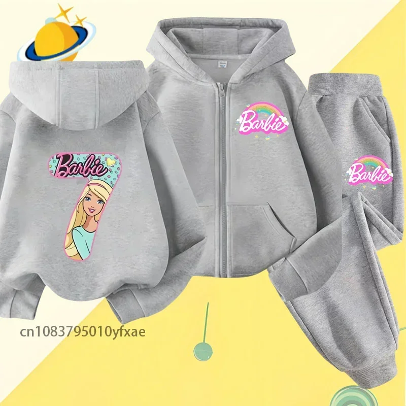 Barbie deti zipsová mikina set karikatúra tlač na jeseň Zimná zimná rukáv mikina s dlhým rukávom Boys Dievčatá Trend Trend roztomilý príležitostný štýl top