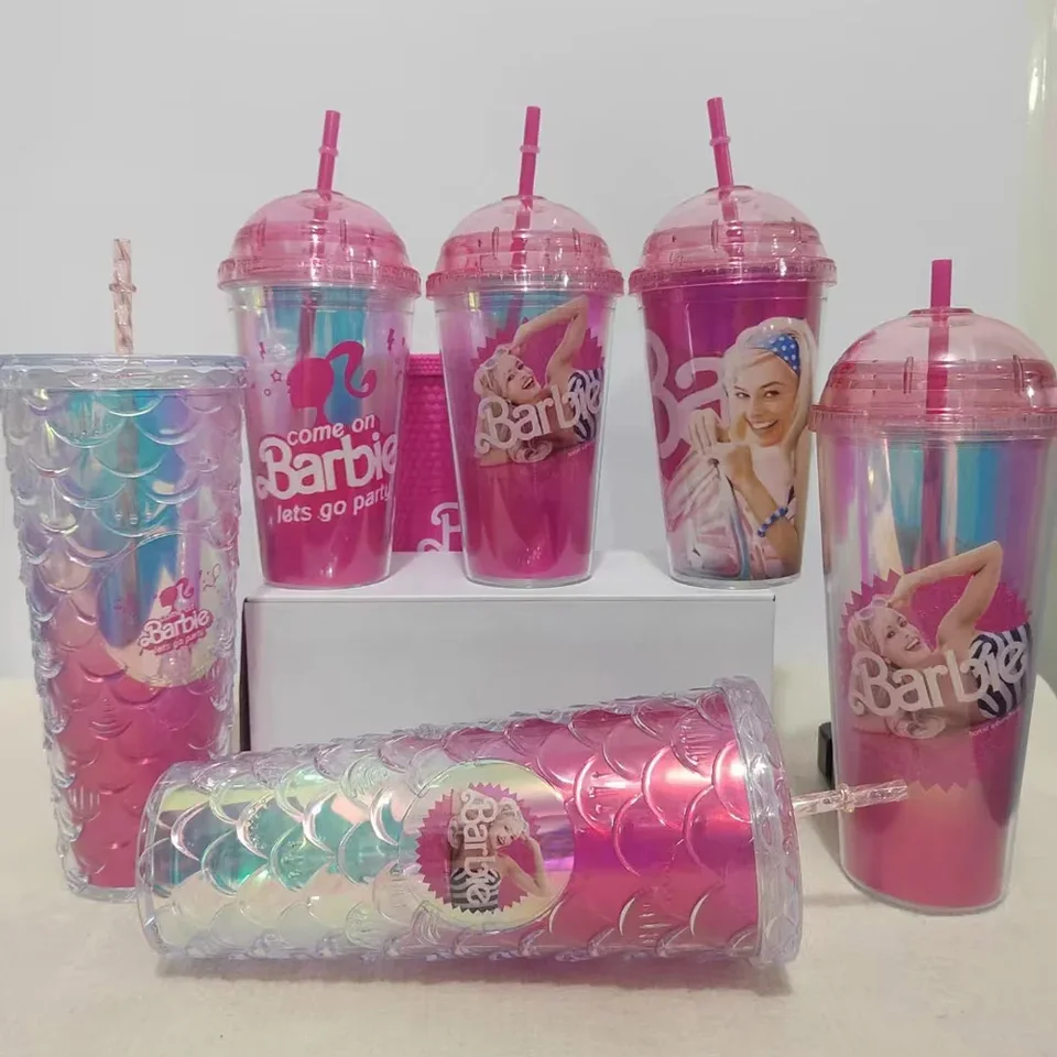 Barbie Mermaid Aurora Sippy Cup Prenosná blasterová slama Anime Kawaii Šport dvojvrstvovej šťava voda káva Cup Girl Darček