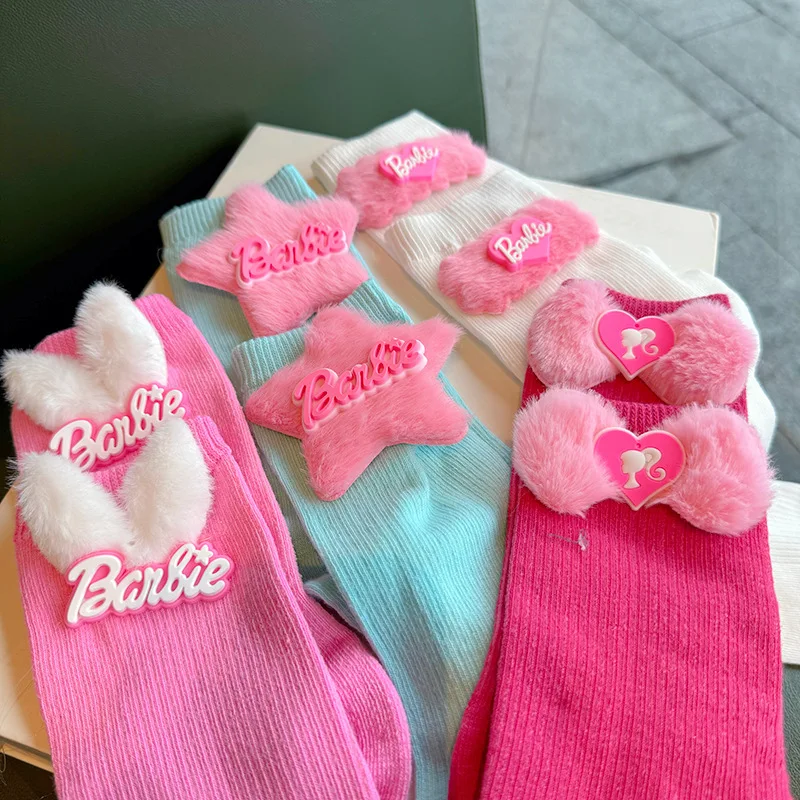 Barbie pletené pančuchy dopamínové dievča pentagram plyš Plush Mid Calf ponožky Štyri sezóny podlahové ponožky