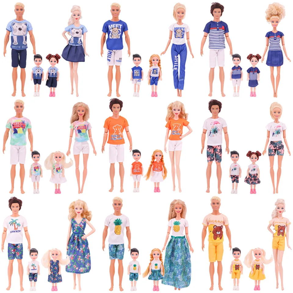 Barbies & Ken & Kelly & Boy Doll Family Doll Doll Di oblečenie pre 11,8 palca Barbies, 4 palcové krásne bábiky, 10-12 cm Dojky