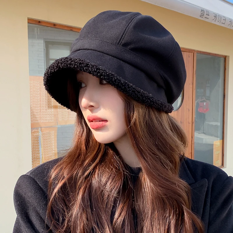 Baret klobúk Ženy zimné osemuholníkové klobúky pre ženy retro pevné farby zamatové novinárske čap