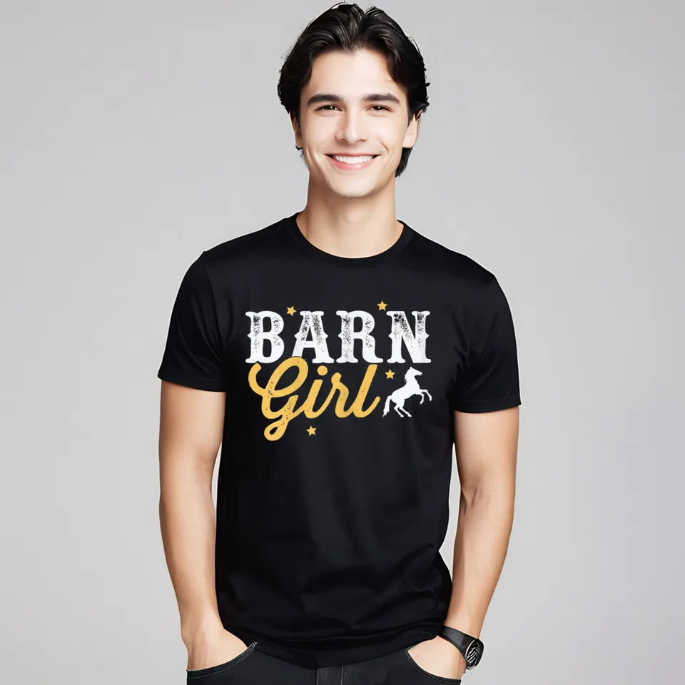 Barn Girl Horse Country T Crew Neck Tričko Deň vďakyvzdania Deň Tops & Tees Krátky rukáv roztomilé 100% bavlnené vtipné tričká Cool pán