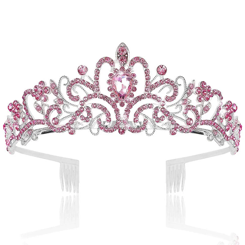 Baroková ružová voda kvapka krištáľová svadobná korunka princezná svadobné dĺžky hrebeň čelenky Dance Headdress Desem Hair šperky