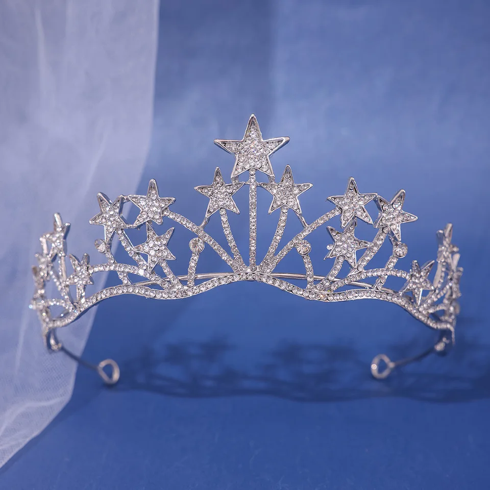 Barokové krištáľové hviezdy Tiaras and Crowns Reminestone Prom Diadem Svadobné svadobné vlasové doplnky šperky Koruna Diadém pre ženy darček