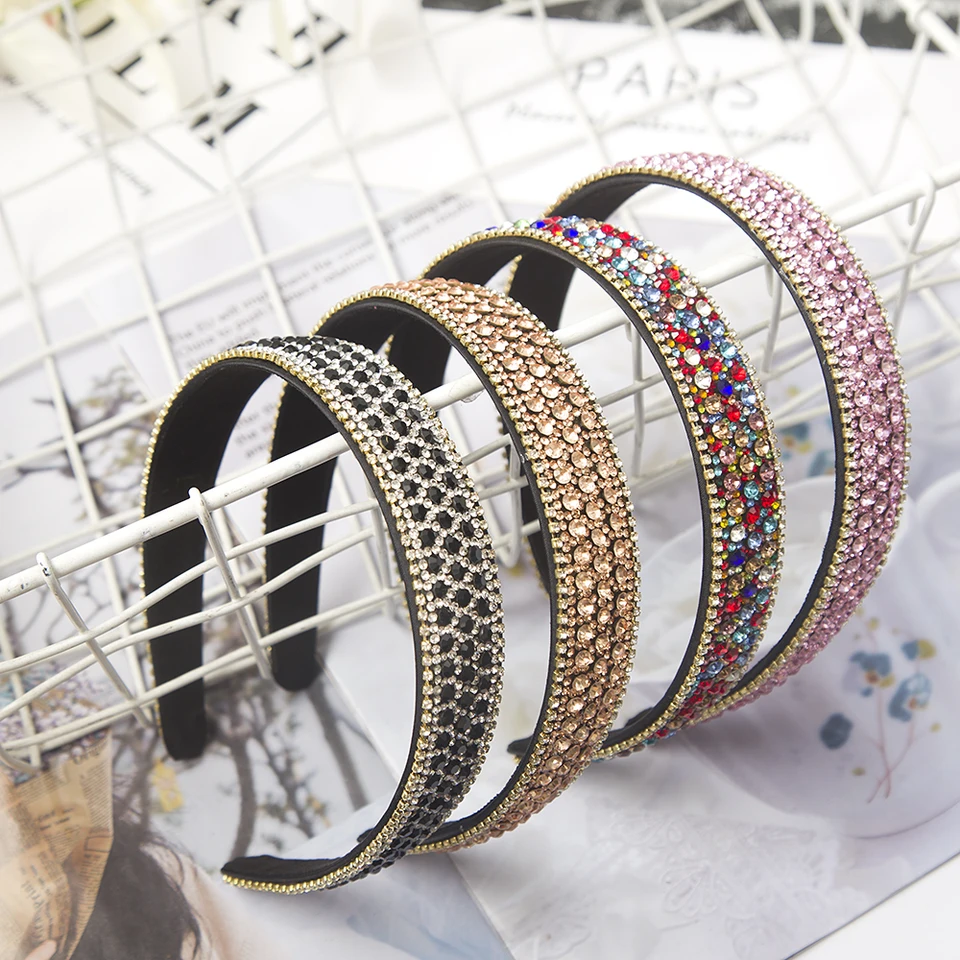 Barokové krištáľové čelenky módne vlasové obručové pásy ráme luxusné kamienky špongie Hairbands Women