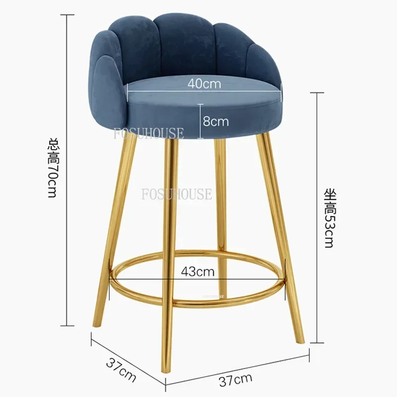 Barová stolička Light Luxury Nordic Style Domáca barová stolička pre kuchyňu Prispôsobiteľné zlato/strieborné/čierne vysoké nohy na recepčnej stoličke