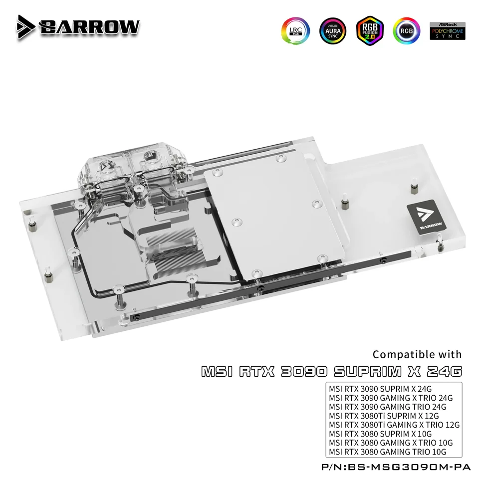 Barrow Full Crysarage GPU Water Block pre VGA MSI RTX 3090/3080 TI Gaming X Trio 5V ARGB 3PIN AURA SYNC AURA AURA
