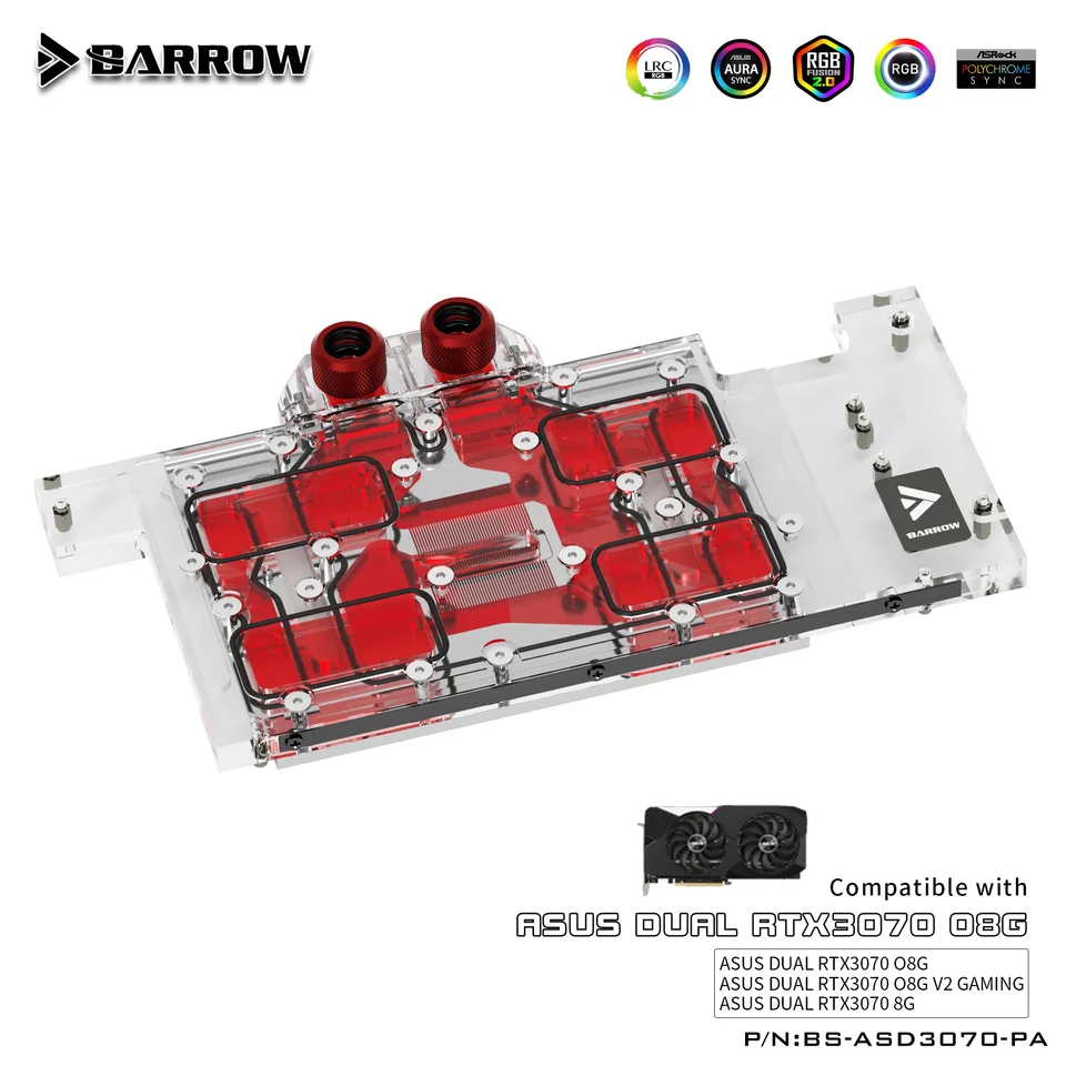 Barrow GPU Water Block pre ASUS Dual RTX 3070 O8G Hering Graphics Card, Copper Plné pokrytie, 5V hlavička A-RGB, BS-ASD3070-PA