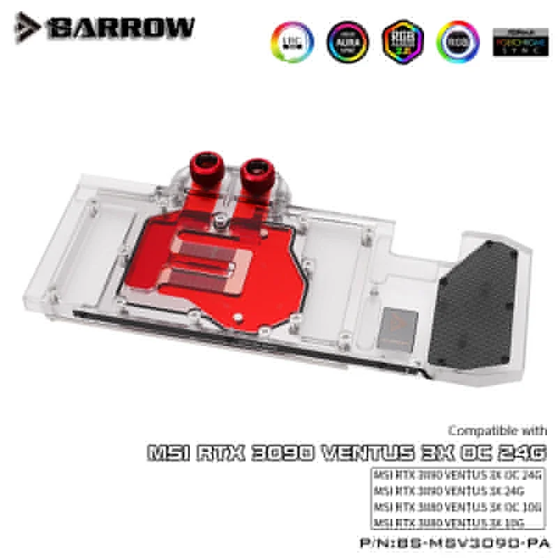 Barrow Water Block Použitie pre MSI 3090 Ventus 3x OC 24G / 3080 Ventus 3x OC 10G podporuje kartu GPU Originálna zadná doska 5V 3pin A-RGB