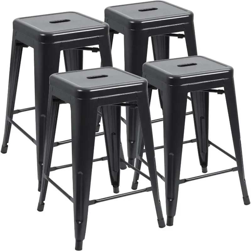 Barstools stohovateľné vysoké backless stoličky vintage vnútorné vonkajšie stohovateľné kuchynské stoličky sada 4 (čierna)