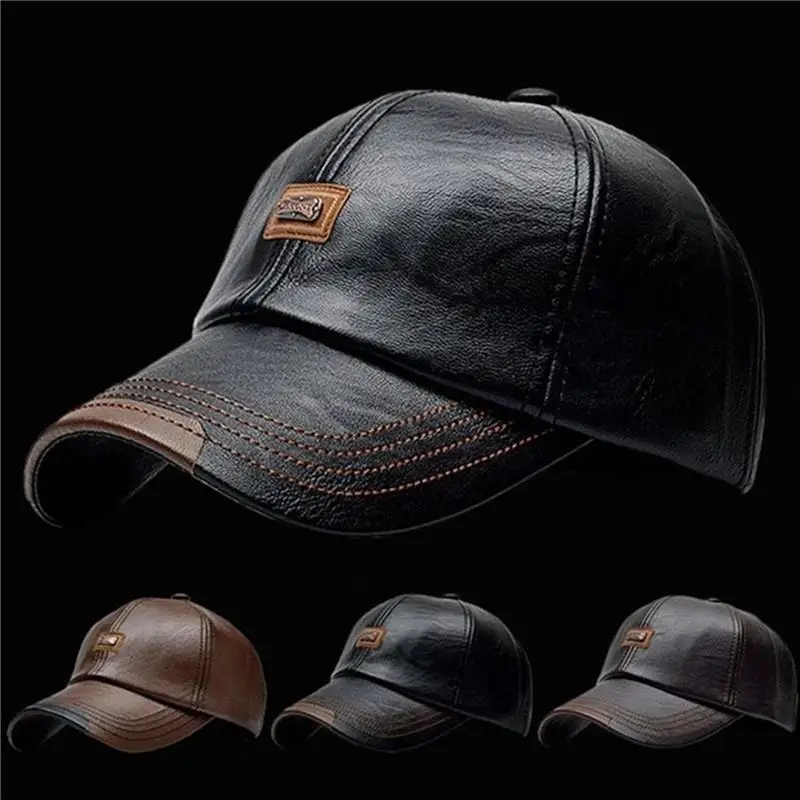 Baseball Cap Cast Fashion Hat Autumn a Winter Thin Plus Plus Velvet Cap Kožená baseballová čiapka pre mužov 2024 Nová móda